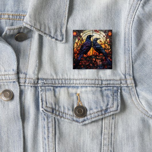 Glas in lood Ravens Vierkante Button 5,1 Cm (In situ)