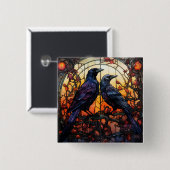 Glas in lood Ravens Vierkante Button 5,1 Cm (Voorkant /achterkant)