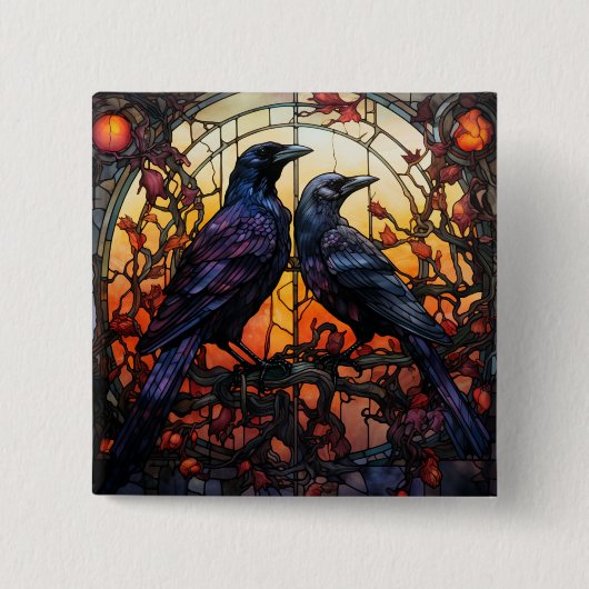 Glas in lood Ravens Vierkante Button 5,1 Cm (Voorkant)