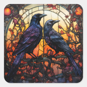Glas in lood Ravens Vierkante Sticker
