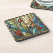 Glas in lood Red Chief Poppies bij zonsopgang Bier Onderzetter (Linkerzijde)