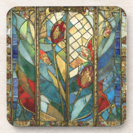 Glas in lood Red Chief Poppies bij zonsopgang Bier Onderzetter