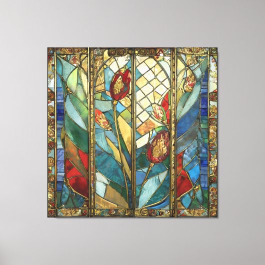 Glas in lood Red Chief Poppies bij zonsopgang Canvas Afdruk (Voorkant)