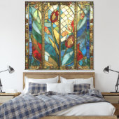 Glas in lood Red Chief Poppies bij zonsopgang Canvas Afdruk (Insitu (Slaapkamer))