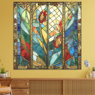 Glas in lood Red Chief Poppies bij zonsopgang Canvas Afdruk