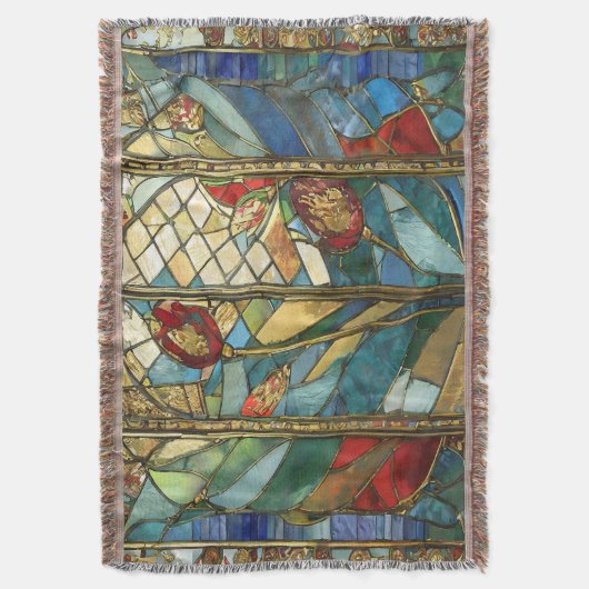 Glas in lood Red Chief Poppies bij zonsopgang Deken (Voorkant Verticaal)