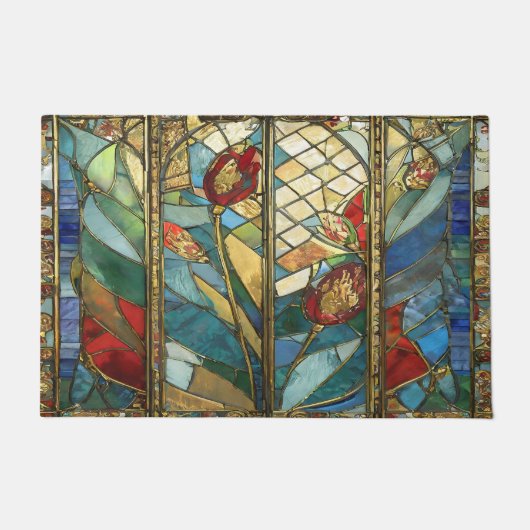 Glas in lood Red Chief Poppies bij zonsopgang Deurmat (Voorkant)