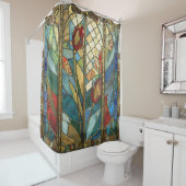 Glas in lood Red Chief Poppies bij zonsopgang Douchegordijn (In situ)