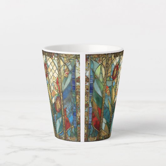 Glas in lood Red Chief Poppies bij zonsopgang Latte Mok (Voorkant)