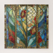 Glas in lood Red Chief Poppies bij zonsopgang Legpuzzel (Verticaal)