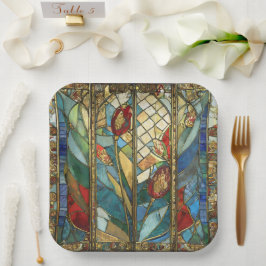 Glas in lood Red Chief Poppies bij zonsopgang Papieren Bordje