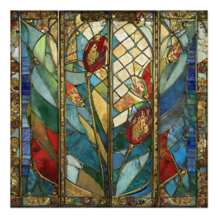 Glas in lood Red Chief Poppies bij zonsopgang Perfect Poster