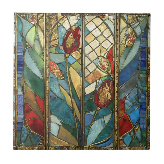 Glas in lood Red Chief Poppies bij zonsopgang Tegeltje (Voorkant)