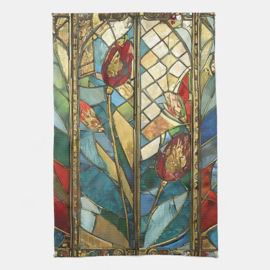 Glas in lood Red Chief Poppies bij zonsopgang Theedoek (Verticaal)