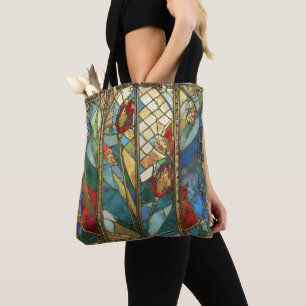 Glas in lood Red Chief Poppies bij zonsopgang Tote Bag