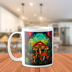 Glas in lood Red Mushrooms Paddestoel Fantasy Koffiemok