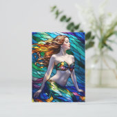 Glas in lood regenboog zeemeermin briefkaart (Staand voorkant)