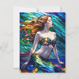 Glas in lood regenboog zeemeermin briefkaart