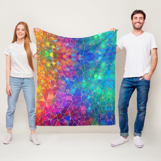 Glas in lood regenboogpatroon fleece deken (In situ)