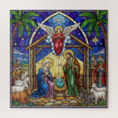 Glas-in-lood Religieus Kerststal Scene Kerstmis Legpuzzel (Verticaal)