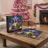 Glas-in-lood Religieus Kerststal Scene Kerstmis Legpuzzel