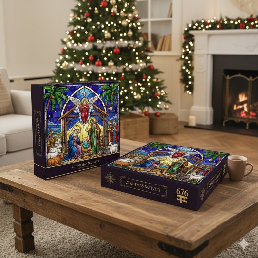 Glas-in-lood Religieus Kerststal Scene Kerstmis Legpuzzel