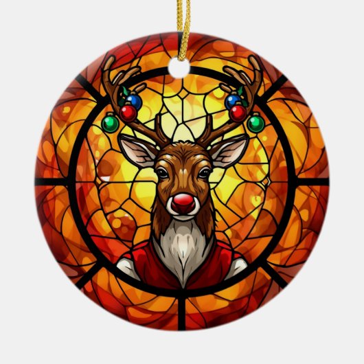 Glas-in-lood rendier Rudolf Keramisch Ornament (Voorkant)