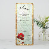 Glas-in-lood rode bloem met gouden accenten menu (Staand voorkant)