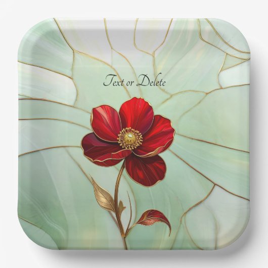 Glas-in-lood Rode Bloem Papieren Bord (Voorkant)