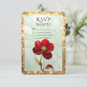 Glas-in-lood Rode Bloem RSVP Kaart (Staand voorkant)