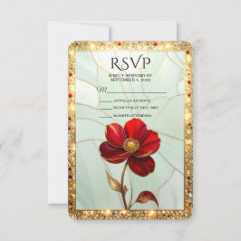 Glas-in-lood Rode Bloem RSVP Kaart