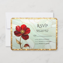 Glas-in-lood Rode Bloem RSVP Kaart