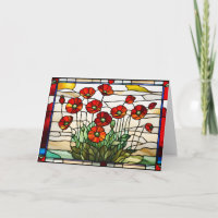 Glas-in-lood Rode Klaproos Bloemen Boeket 