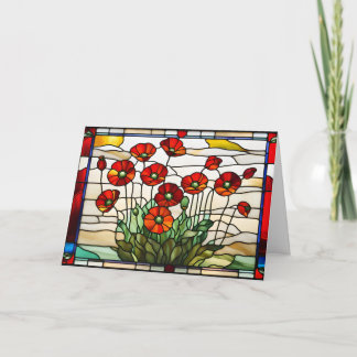 Glas-in-lood Rode Klaproos Bloemen Boeket Kaart