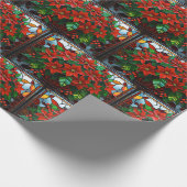 Glas in lood Rode Poinsettia Bloemen en Bessen Cadeaupapier (Hoek)