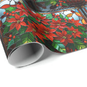 Glas in lood Rode Poinsettia Bloemen en Bessen Cadeaupapier (Rol Hoek)