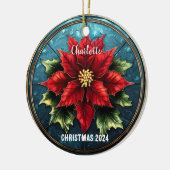 Glas in lood Rode Poinsettia Gepersonaliseerd Orna Keramisch Ornament (Links)