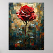 Glas in lood rode roos van elegantie poster (Voorkant)