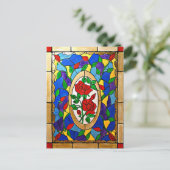 Glas in lood rode rozen briefkaart (Staand voorkant)