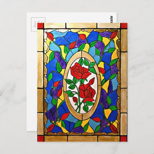 Glas in lood rode rozen briefkaart (Voorkant / Achterkant)