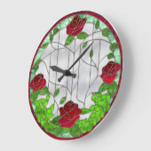 Glas in lood rode rozen grote klok (Hoek)