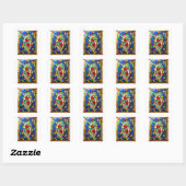 Glas in lood rode rozen vierkante sticker (Vel)