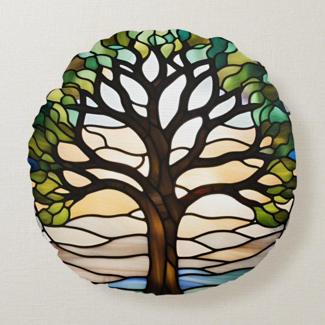 Glas in lood rond kussen (Voorkant)