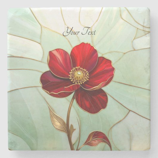 Glas-in-lood Rood Bloem Stenen Onderzetter (Voorkant)