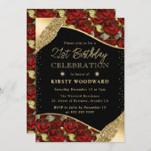 Glas in lood Rood en Goud Rozen 21ste Verjaardag Kaart (Voorkant / Achterkant)