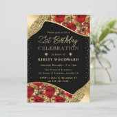 Glas in lood Rood en Goud Rozen 21ste Verjaardag Kaart (Staand voorkant)