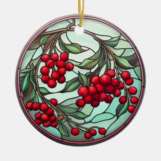 Glas in lood Rood & Groen Feestboomdecoratie Keramisch Ornament (Voorkant)