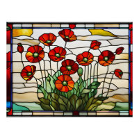 Glas in lood Rood Poppy Flowers Boeket