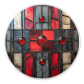 Glas in lood rood zwart industrieel uiterlijk keramische knop (Voorkant)