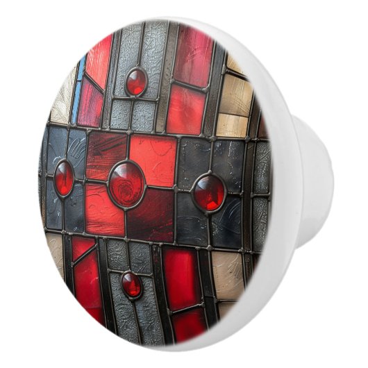 Glas in lood rood zwart industrieel uiterlijk keramische knop (Rechts)